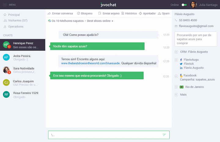 Interface JivoChat